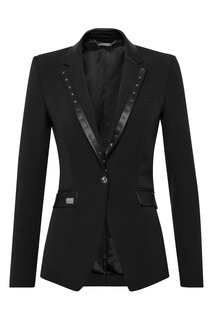 Черный пиджак с кожаной отделкой Philipp Plein