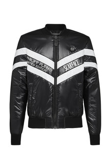 Черная куртка с принтом и белым декором Philipp Plein