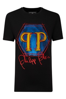 Черная футболка с цветным логотипом Philipp Plein