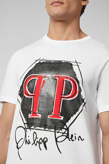 Белая футболка с красно-черным рисунком Philipp Plein