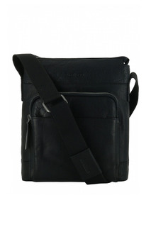 Черный кожаный мессенджер с текстильным ремнем Strellson