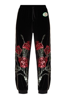 Бархатные брюки черного цвета Gucci