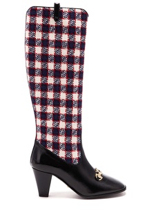 Высокие сапоги из кожи и твида Zummi Gucci