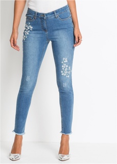 Джинсы с цветочной вышивкой Bonprix