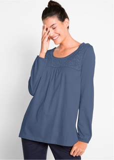 Футболка с кружевом и длинным рукавом Bonprix