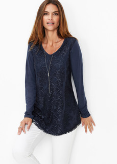 Футболка с кружевом, удлиненный покрой Bonprix