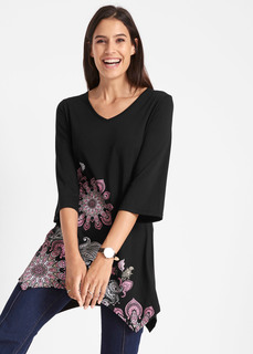 Футболка с расклешенными рукавами и асимметричным низом Bonprix