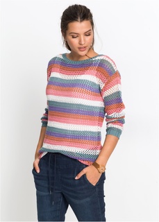 Пуловер ажурный, с длинным рукавом Bonprix