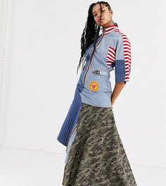 Джинсовое платье макси в тонкую полоску с асимметричной камуфляжной вставкой DB Berdan