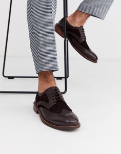 Коричневые броги из кожи и замши с тиснением Dune