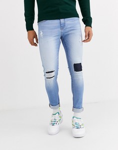 Голубые потертые облегающие джинсы Criminal Damage