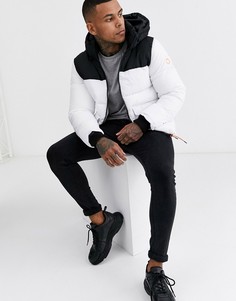 Черный/белый пуховик в стиле колор блок Bershka