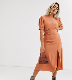 Бежевое платье миди с разрезом New Look Petite