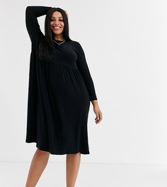 Черное свободное платье миди в рубчик New Look Curve