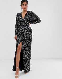 Платье макси с рукавами "летучая мышь", запахом и пайетками ASOS DESIGN