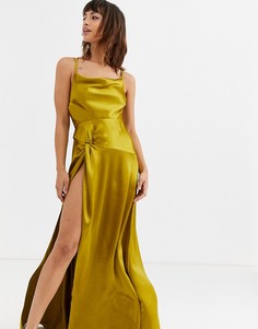 Атласное платье макси со свободным воротом и разрезом до бедра ASOS DESIGN