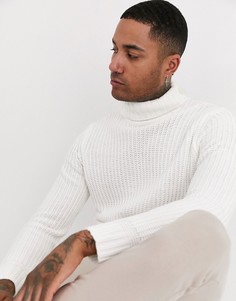 Белая трикотажная водолазка Bershka