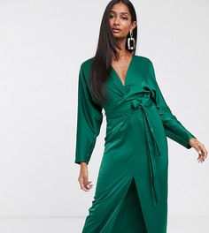 Атласное платье макси с рукавами "летучая мышь" и запахом ASOS DESIGN