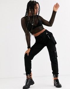 Черные брюки с подтяжками Bershka