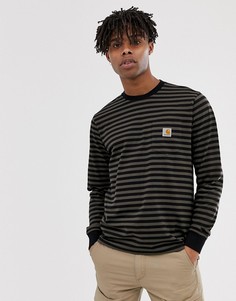 Лонгслив с карманом в полоску черного и защитного цвета Carhartt WIP