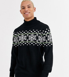 Черная водолазка с новогодним узором Фэйр-Айл Threadbare Tall
