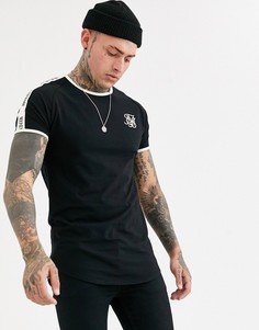 Черная обтягивающая футболка с логотипом SikSilk