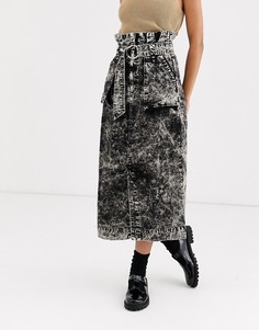Выбеленная юбка миди с D-образной пряжкой и карманами ASOS DESIGN