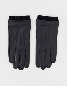 Черные кожаные перчатки с манжетами для сенсорных гаджетов Barneys Original