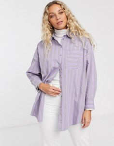 Лавандовая oversize-рубашка в полоску Monki
