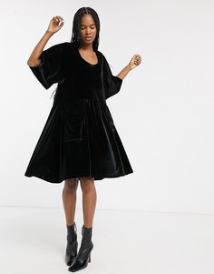 Свободное бархатное платье с карманами ASOS WHITE