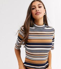 Полосатый топ в винтажном стиле с высоким воротником Glamorous Tall