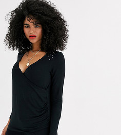 Черный трикотажный топ для кормпления с запахом и пуговицами из искусственного жемчуга Mamalicious Mama.Licious