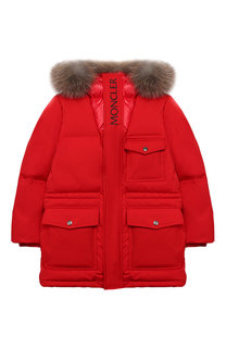 Пуховик с меховой отделкой на капюшоне Moncler Enfant