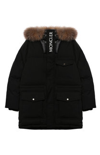 Пуховик с меховой отделкой на капюшоне Moncler Enfant