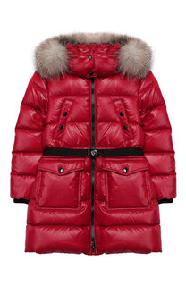 Пуховик с меховой отделкой на капюшоне Moncler Enfant