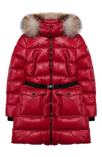 Пуховик с меховой отделкой на капюшоне Moncler Enfant