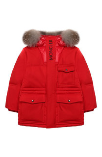 Пуховик с меховой отделкой на капюшоне Moncler Enfant