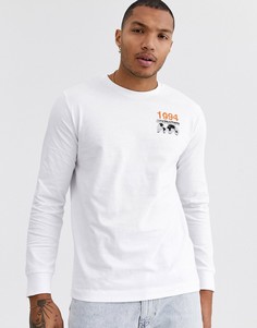 Белый лонгслив с принтом Topman