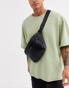 Черная кожаная сумка-кошелек на пояс Smith & Canova