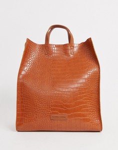 Большая светло-коричневая сумка-тоут с крокодиловой отделкой Claudia Canova