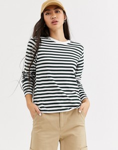 Лонгслив в сине-зеленую/белую полоску Weekday