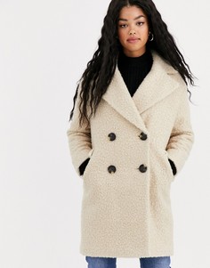 Длинное пальто кремового цвета с плюшевой текстурой Miss Selfridge