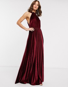 Бархатное платье-халтер макси с плиссировкой ASOS DESIGN