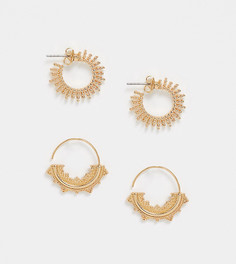 2 пары золотистых серег-колец с отделкой Pieces