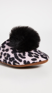 Minnie Rose Leopard Cashmere Pom Pom Slippers