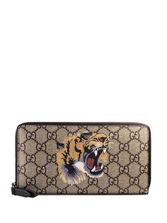 Gucci кошелек с узором GG Supreme и принтом Tiger