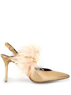 Malone Souliers Gold AGNES 85MM FEATHER SLING BACK