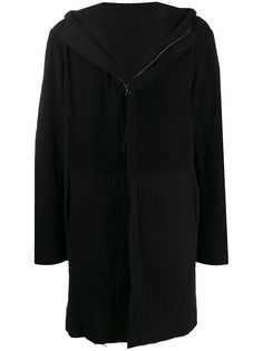 Masnada black coat , two pockets, hoodie, hidden zip fastenig,