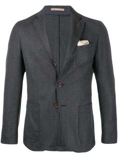 Paoloni textured logo brooch suit jacket