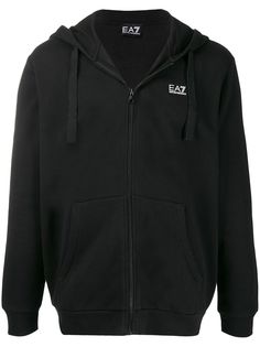 Ea7 Emporio Armani front logo print zipped hoodie